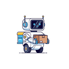 Fototapeta premium Cartoon Robot Delivering Package with Expressive Digital Display.