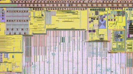 Microchip integrated circuit architecture under microscope