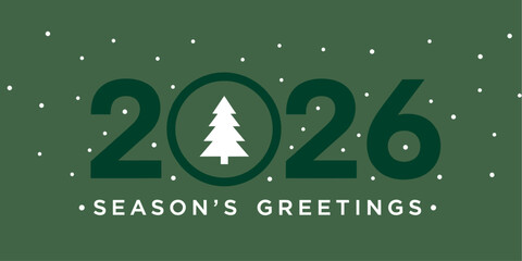 2026 Holiday Season's Greetings with Christmas Tree in Circle on Green Background © your picture