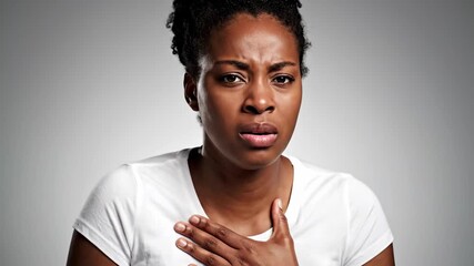 Woman Experiencing Chest Discomfort and Showing Signs of Respiratory Distress
