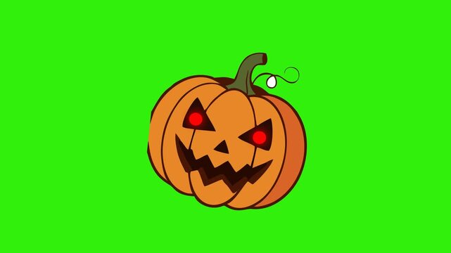 Glowing Scary Smiling Halloween Pumpkin Isolated on Black Background Illuminated Pumpkin Animation with Creepy Face Expression Happy Halloween