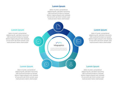 5-circle infographics feature five interconnected or standalone circular elements to visually represent data, processes, or concepts like steps, percentages, or categories. 