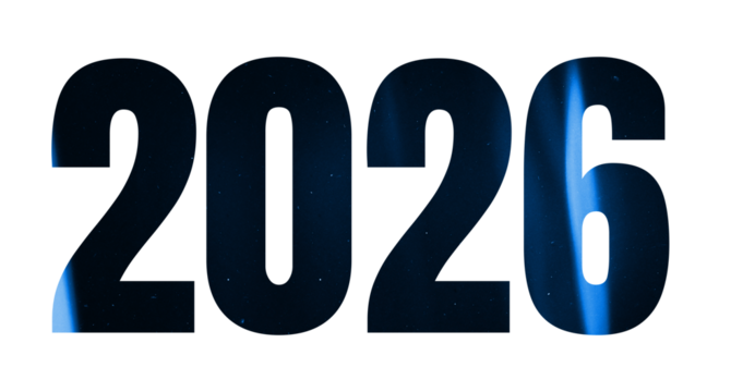 Bold blue 2026 Numerals with Futuristic Glow . symbolizing a vibrant New Year celebration. The design reflects a festive spirit and anticipation On a transparent background - Powered by Adobe