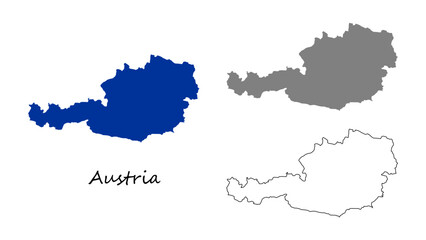 Obraz premium Austria map set. Austria map vector on blue, gray, and outline. Austria map for educational materials, infographics, presentations, data visualization, travel graphics