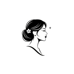 Elegant woman's profile logo, black and white, representing a bridal or beauty service