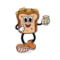 Happy Banana Bread Character Mascot Design for Bakery or Breakfast