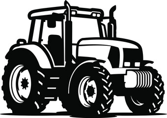Black Silhouette of a Modern Tractor with Large Tires and Detailed Cab on a White Background vector illustration