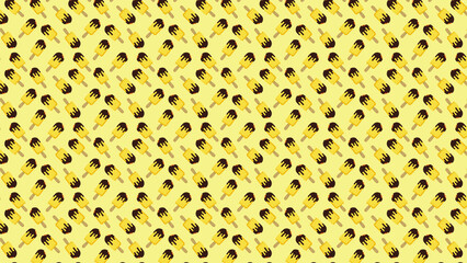 Repeating pattern of yellow popsicle with chocolate drizzle on a light yellow background in diagonal rows