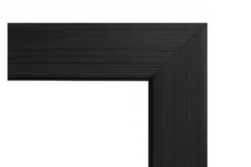 Dark wooden frame corner creating an l shape, showcasing miter joint and textured wood grain on transparent background