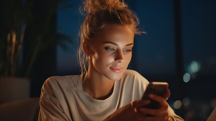 A young woman browsing social media influencer posts