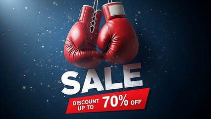Boxing glove sale discount up to 70 percent off, advertising promotion