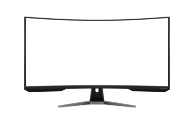 Curved gaming monitor with blank white screen Isolated on transparent background, png perfect for showcasing your designs and content