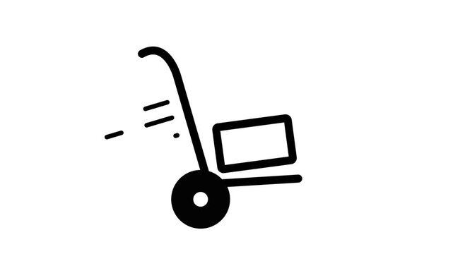 A simple black line icon of a hand truck or dolly carrying a single cardboard box.