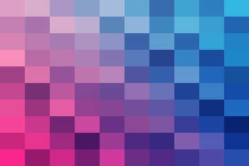 Fototapeta premium Vibrant pixelated gradient background featuring a seamless transition from hot pink through magenta, purple to vivid electric blue hues.