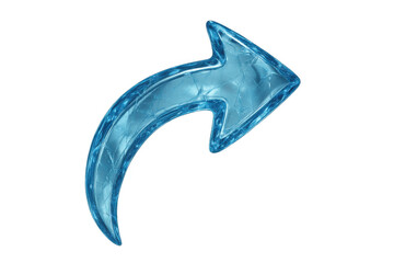 Share arrow icon concept displaying direction and connection, featuring a frosted blue crystal design on transparent background