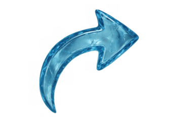 Share arrow icon concept displaying direction and connection, featuring a frosted blue crystal design on transparent background