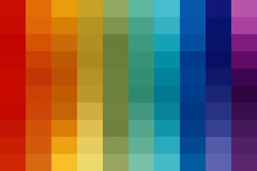 Obraz premium Vibrant pixelated rainbow gradient background abstract pattern transitioning from red to purple, vertical color spectrum mosaic design