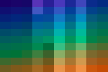 Vibrant pixelated gradient background featuring a seamless transition of colorful squares, from cool blues and greens to warm oranges.