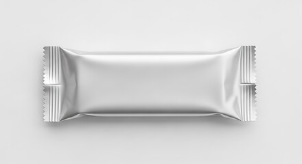 Blank silver foil wrapper for a candy bar or snack, isolated on white background