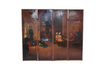 Antique Painted Folding Screen, Vintage Art Room Divider