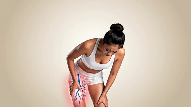 Woman Experiencing Pain In Her Leg Depicted With Highlighted Anatomy And Discomfort