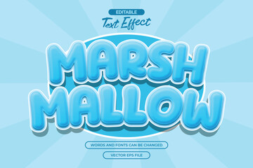 Marshmallow editable text effect with blue cartoon text style and with comic background