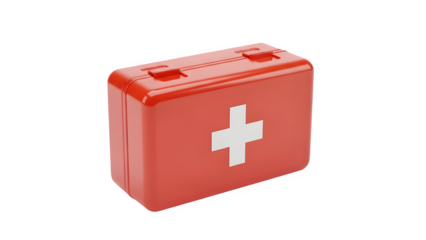 Red first aid kit box with white cross on a black background
