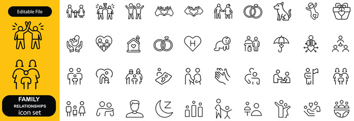 Family Relationships Icon Set. Premium Icons for Parenting, Sibling Bonds, Family Ties, and Emotional Connections.