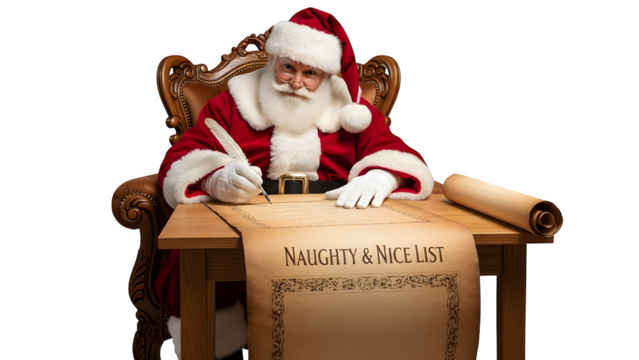 Santa claus reviewing his naughty and nice list in preparation for christmas eve - Powered by Adobe