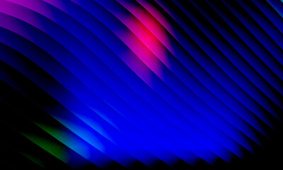 Neon ripple glass gradient in magenta, violet, ember orange on deep midnight. Sharp ribbed distortion, cinematic glow; futuristic texture background, vector illustration
