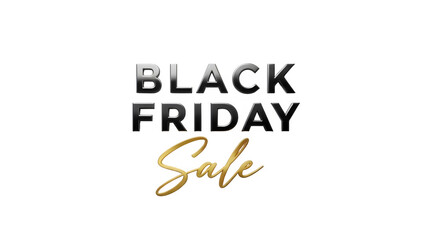 Black friday sale promotion with silver and gold text on a black background