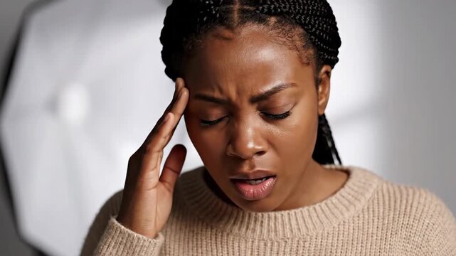 Woman Experiencing Pain with Touch to Head in Series of Emotions and Sadness