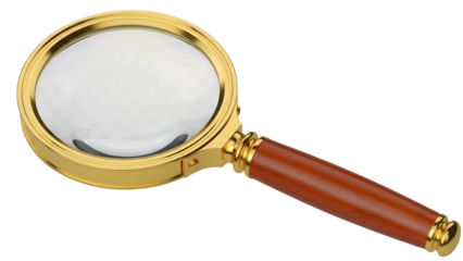 Elegant gold and wood magnifying glass isolated on a black background