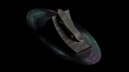Skateboard on Abstract Platform with Light Trails