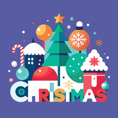 Vibrant flat design illustration featuring classic christmas ornaments a festive candy cane and joyful holiday decorations perfect for seasonal celebrations