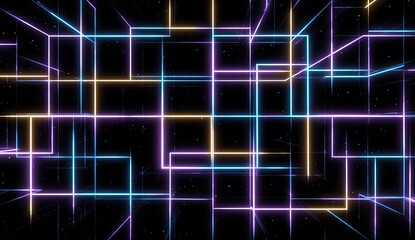Neon grid lines forming an abstract, futuristic digital space