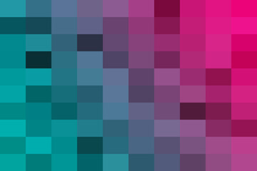 Vibrant pixelated gradient background transitioning from bright teal to fuchsia, creating a modern digital mosaic pattern with colorful squares.