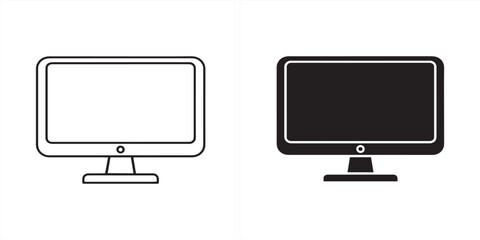 Two computer monitor icons isolated on, one black and one white