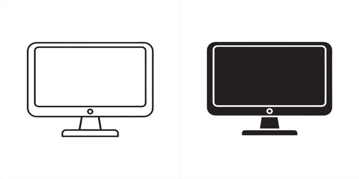 Two computer monitor icons isolated on, one black and one white