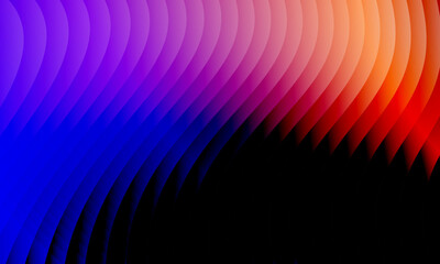 Neon ripple glass gradient in magenta, violet, ember orange on deep midnight. Sharp ribbed distortion, cinematic glow; futuristic texture background, vector illustration