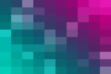 A vibrant mosaic of gradient squares transitioning from teal to deep purple and vivid magenta, creating a modern digital abstract art background.