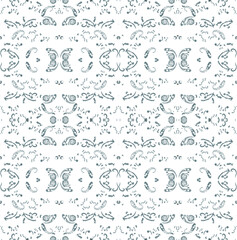 Blue White Floral Seamless Pattern | Vintage Ornamental Vector Art, Boho Butterfly Wall Decor, Wedding Invitation Background, Modern & Shabby Chic Wallpaper Design