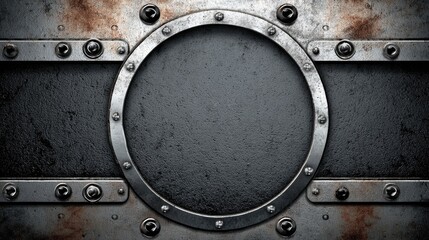 Industrial Metal Background with Circular Steel Frame and Rivets