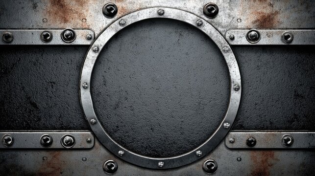 Industrial Metal Background with Circular Steel Frame and Rivets