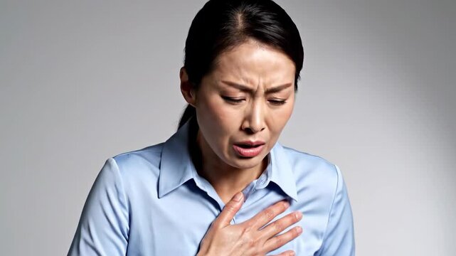 Woman Experiencing Severe Coughing Spells And Signs Of Respiratory Distress Problems