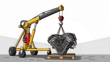 Engine Lift Crane Lifting Engine from Pallet.