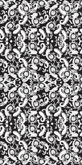 Black and White Henna Paisley Seamless Pattern | Luxury Floral Line Art, Hand Drawn Folk Art Design, Monochrome Vintage Textile & Wallpaper Background