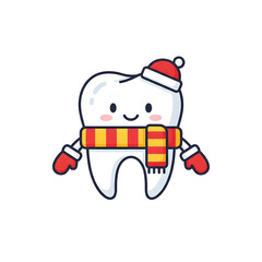 Tooth wearing winter hat, scarf and mittens