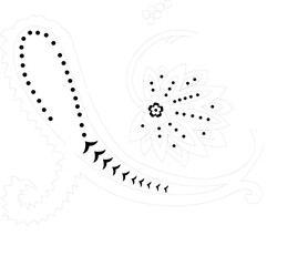 Black and White Boho Paisley Floral Vector | Mehndi Mandala Flower Art, Ethnic Ornamental Line Artwork, Botanical Swirl Pattern, Monochrome Textile Design