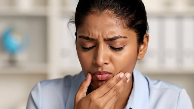 Woman Experiencing Intense Toothache and Discomfort, Displaying Pain and Distress Reactions